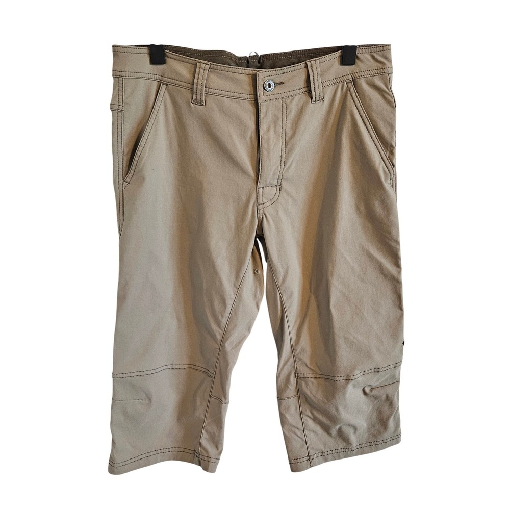 Prana Halle Knickers Tan Khaki Hiking Capri Pants Womens 32 Stretch Outdoor